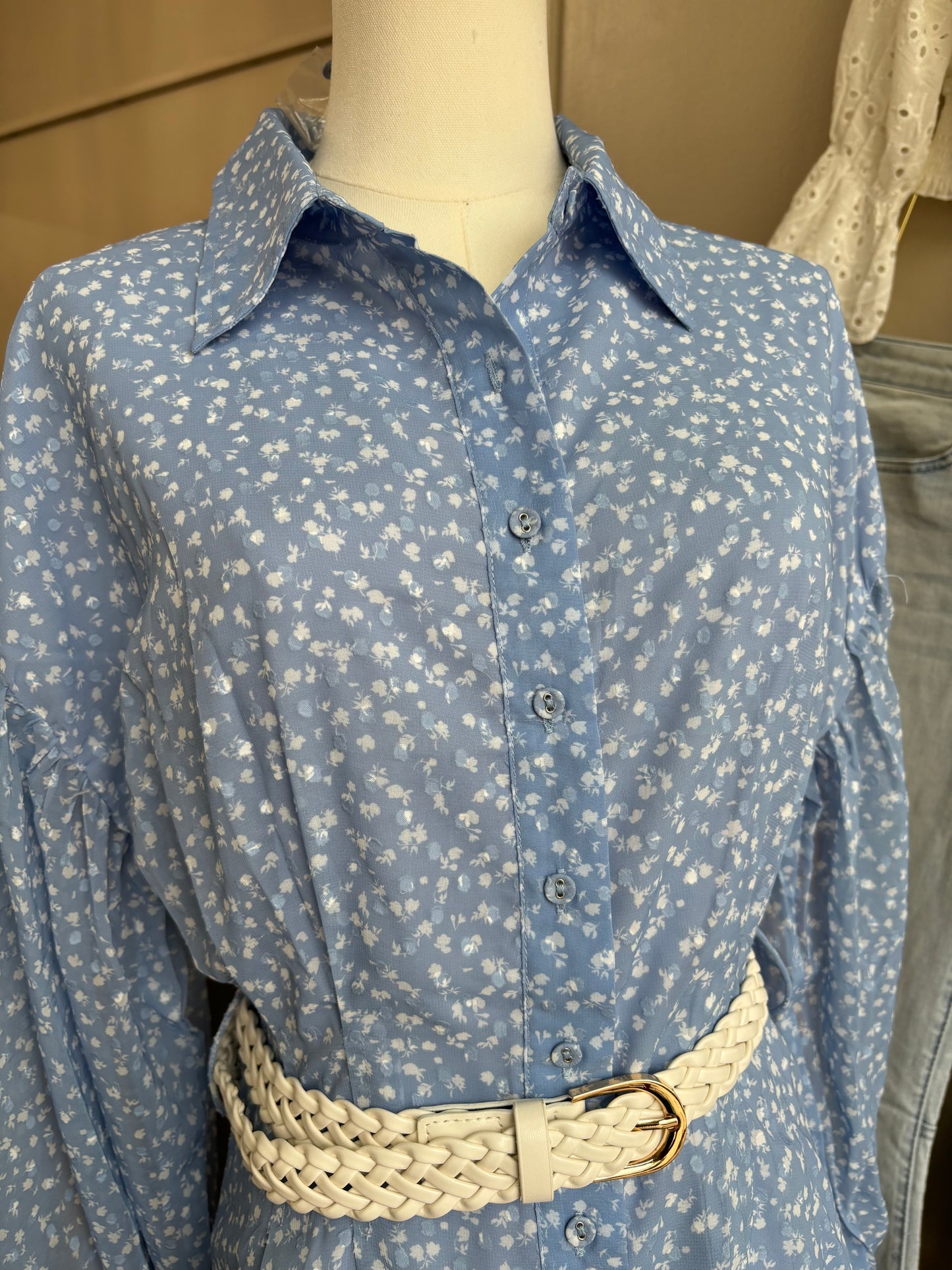 Eloise Long Sleeve Button Up Belted Floral Midi Dress