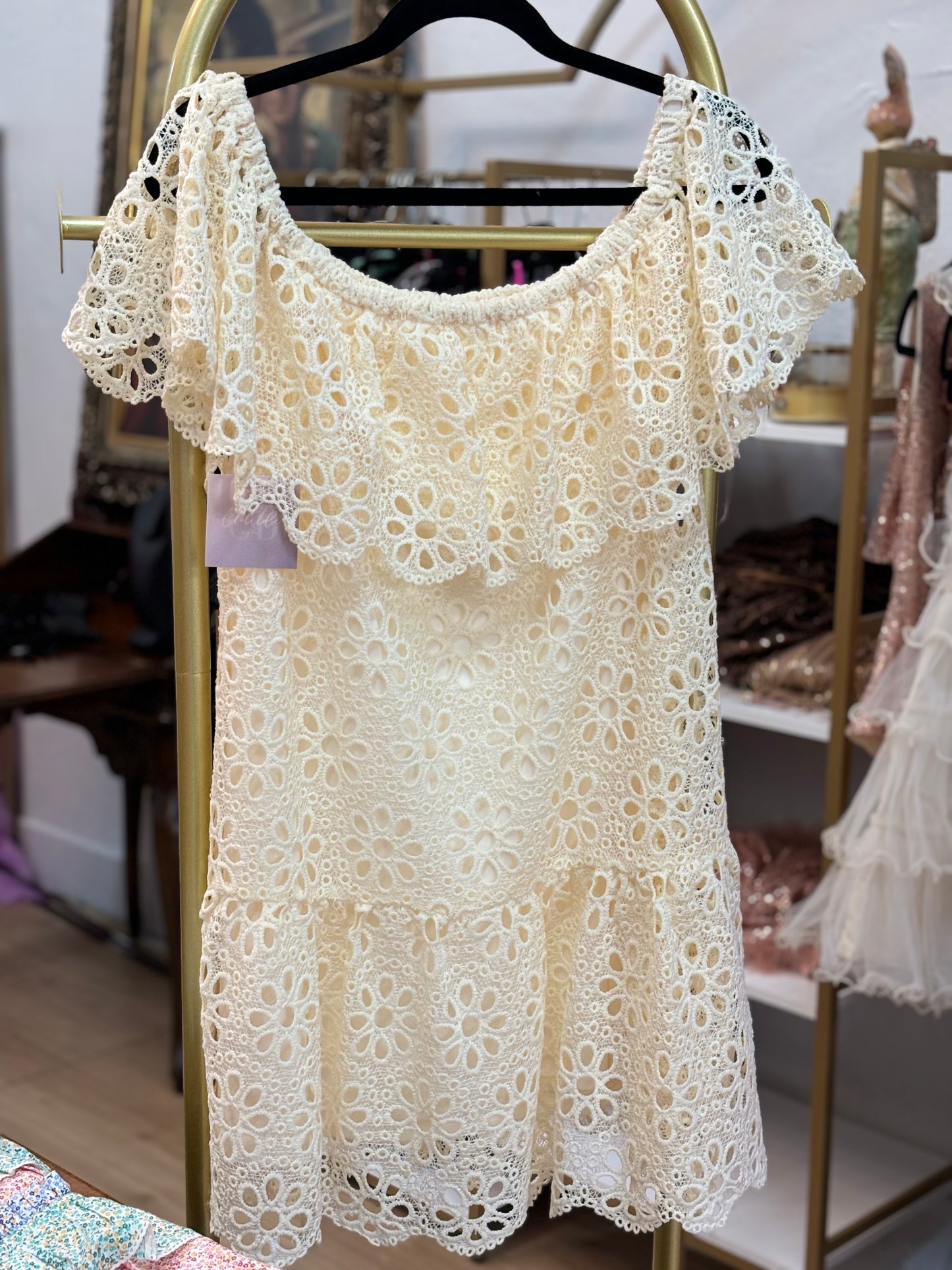 Beige Allove Lace Shift Dress