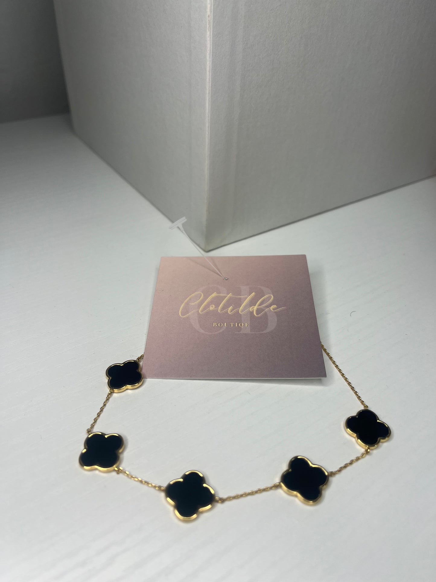 Elysian Gold Dipped Quatrefoil Necklace -Black