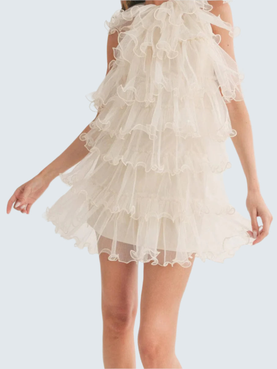 Alondra Halter Neck Ruffle Tiered Mini Dress