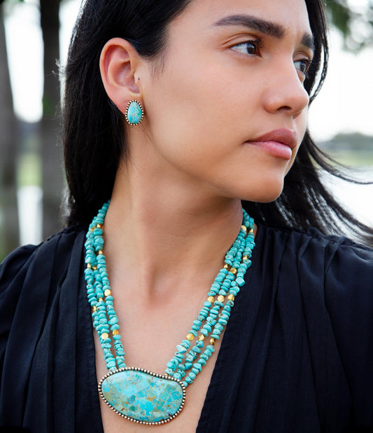 Refined Blue Turquoise Golden Statement Necklace