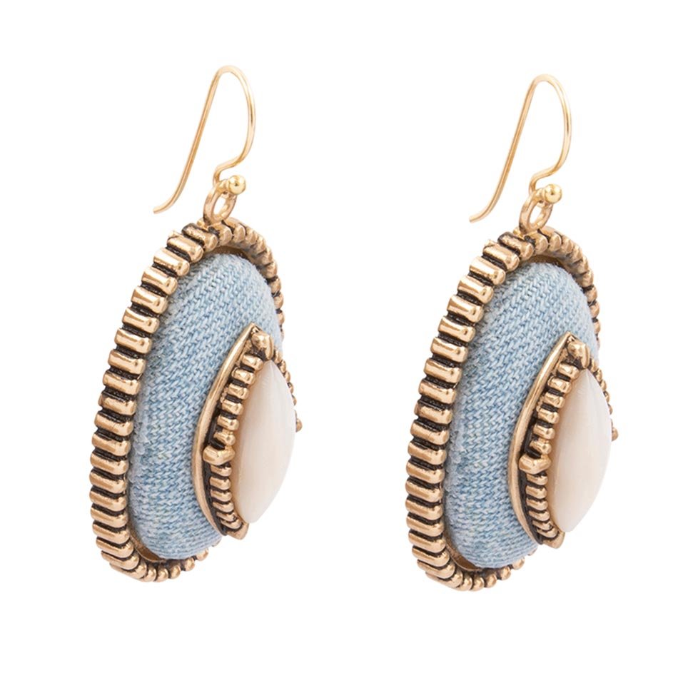 Blue Dreams White Mother of Pearl Golden Drop Earrings