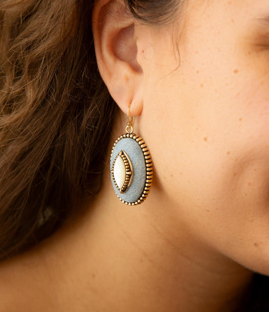 Blue Dreams White Mother of Pearl Golden Drop Earrings