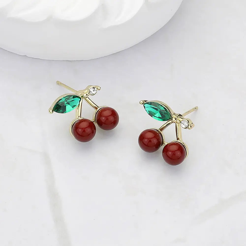Cherry Stone Stud Earrings