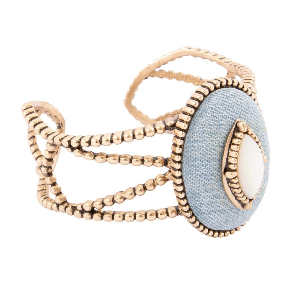 Blue Dreams White Mother of Pearl Golden Cuff Bracelet