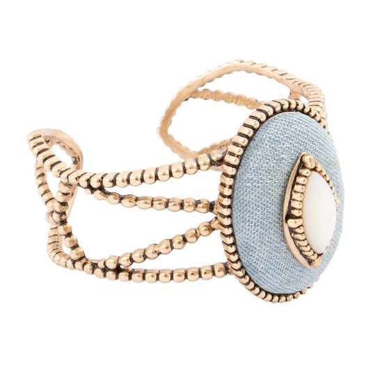 Blue Dreams White Mother of Pearl Golden Cuff Bracelet