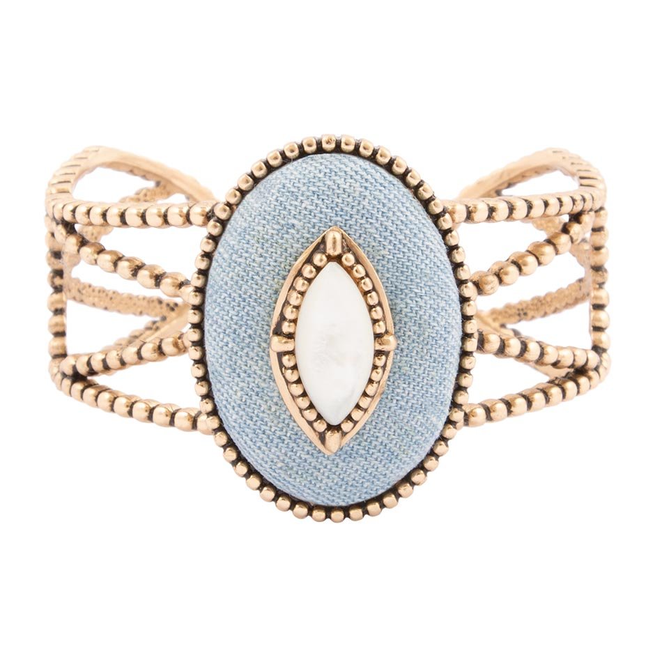 Blue Dreams White Mother of Pearl Golden Cuff Bracelet