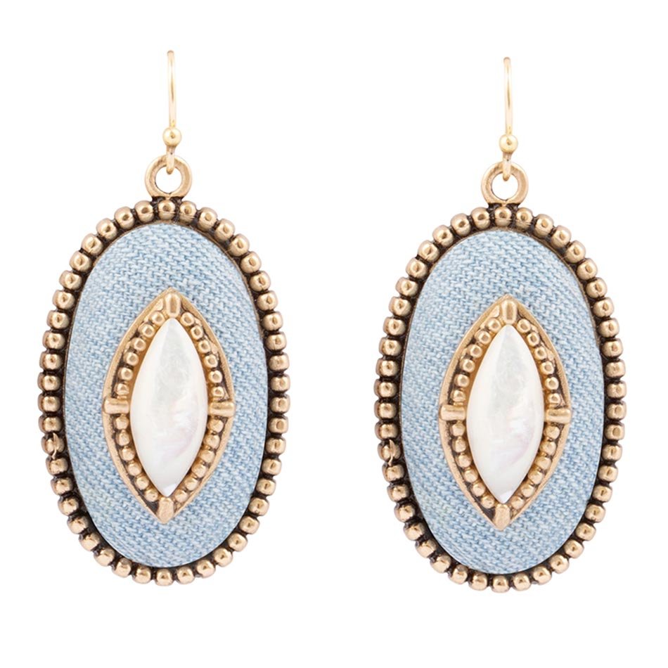 Blue Dreams White Mother of Pearl Golden Drop Earrings