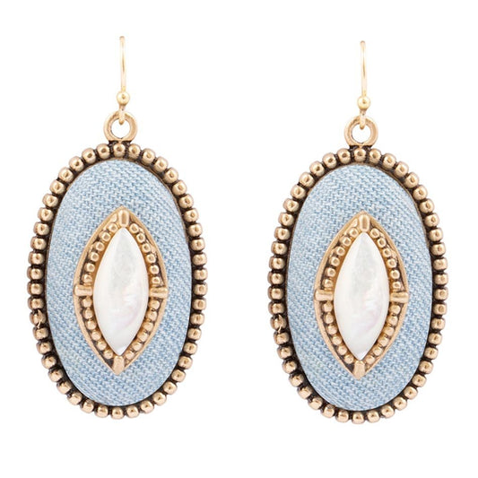Blue Dreams White Mother of Pearl Golden Drop Earrings